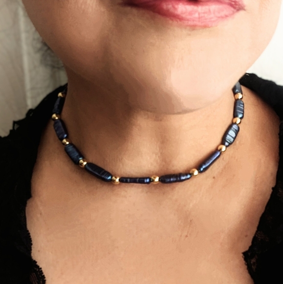 Natural Blue Keshi Pearls Sticks Necklace - Picture 9 of 10
